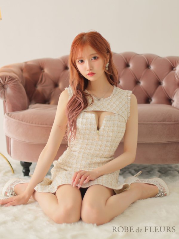 画像15: sugar限定コラボ☆XS-Lサイズあり【ROBE de FLEURS/ローブドフルール】ツイード/ フロントジップ/ ノースリーブ/ 裾フリル/ マーメイド/ ミニドレス/ キャバドレス[OF08]