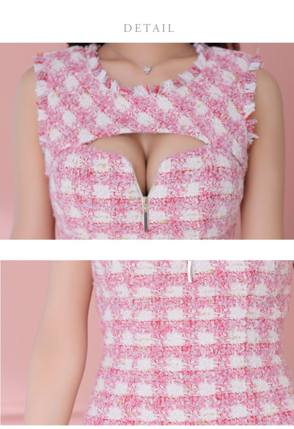 画像20: sugar限定コラボ☆XS-Lサイズあり【ROBE de FLEURS/ローブドフルール】ツイード/ フロントジップ/ ノースリーブ/ 裾フリル/ マーメイド/ ミニドレス/ キャバドレス[OF08]