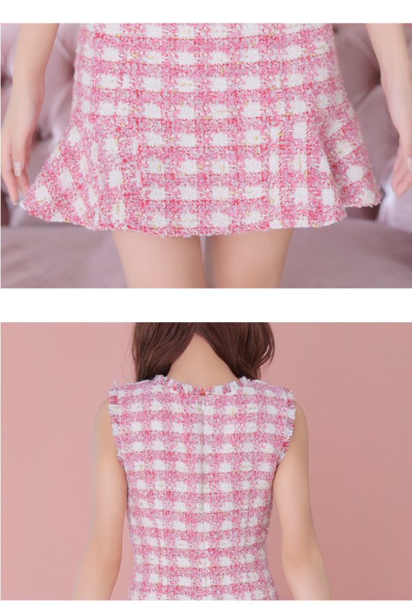 画像21: sugar限定コラボ☆XS-Lサイズあり【ROBE de FLEURS/ローブドフルール】ツイード/ フロントジップ/ ノースリーブ/ 裾フリル/ マーメイド/ ミニドレス/ キャバドレス[OF08]