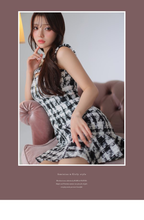 画像18: sugar限定コラボ☆XS-Lサイズあり【ROBE de FLEURS/ローブドフルール】ツイード/ フロントジップ/ ノースリーブ/ 裾フリル/ マーメイド/ ミニドレス/ キャバドレス[OF08]