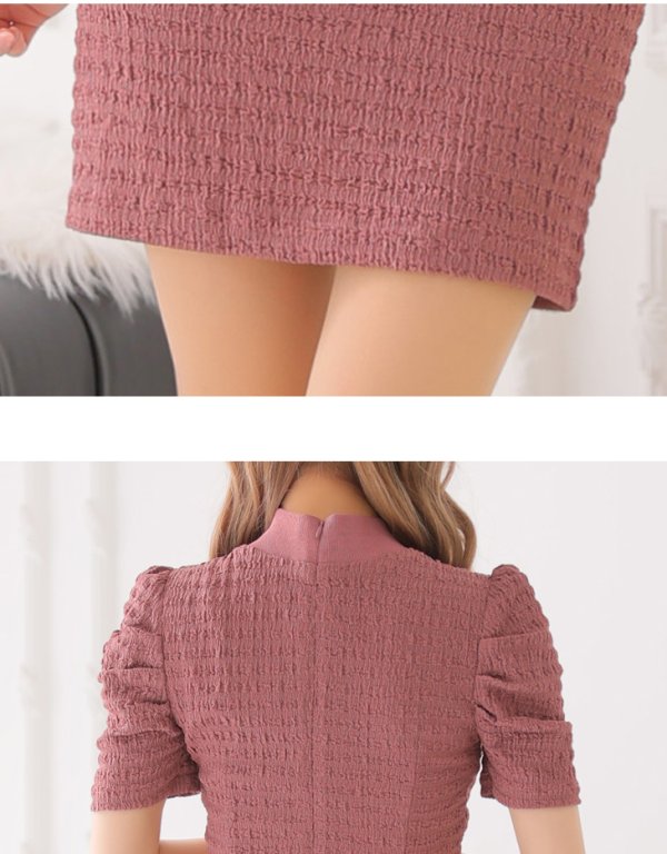 画像30: 門りょうちゃん着用 XSサイズあり【Glossy/グロッシー】バストジッパー/ ワッフル/ 袖あり/ 半袖/ シンプル/ ワンカラー/ ストレッチ/ タイト/ ミニドレス/ キャバドレス[OF08]