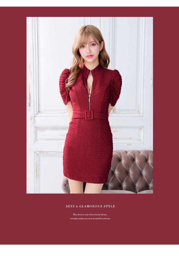 画像16: 門りょうちゃん着用 XSサイズあり【Glossy/グロッシー】バストジッパー/ ワッフル/ 袖あり/ 半袖/ シンプル/ ワンカラー/ ストレッチ/ タイト/ ミニドレス/ キャバドレス[OF08]