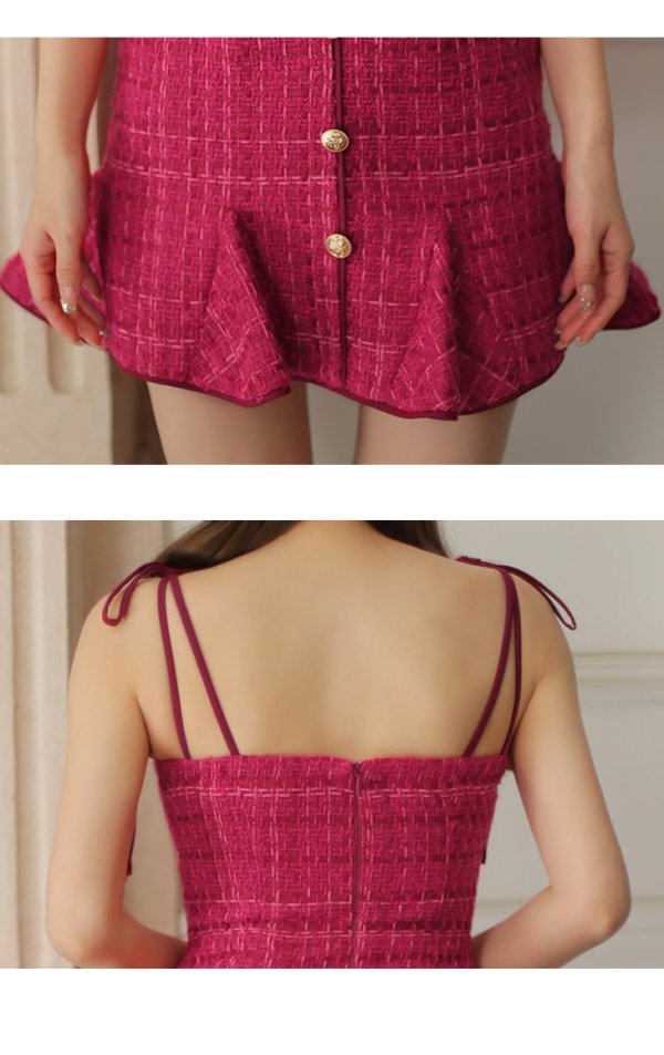 画像16: XSサイズあり【ROBE de FLEURS/ローブドフルール】ツイード/ バストカット/ ボタン / クラシカル/ 肩リボン/ ミニドレス/ キャバドレス[OF08]