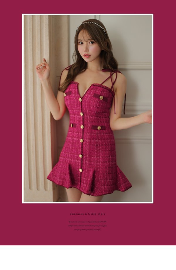 画像11: 再入荷!【ROBE de FLEURS/ローブドフルール】ツイード/ バストカット/ ボタン / クラシカル/ 肩リボン/ ミニドレス/ キャバドレス[OF08]