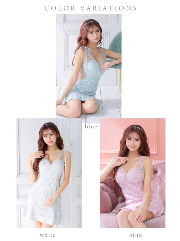 画像15: XSサイズあり【ROBE de FLEURS/ローブドフルール】グリッター/ 立体レース/ フロントジッパー/ ノースリーブ/ Aライン/ フレア/ ミニドレス/ キャバドレス[OF08]