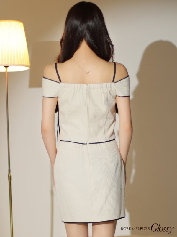 画像15: XSサイズあり【Glossy/グロッシー】スエードリボン/ ワッフル/ オフショルダー/ フロントジップ/ タイト/ セットアップ/ ミニドレス/ キャバドレス[OF08]