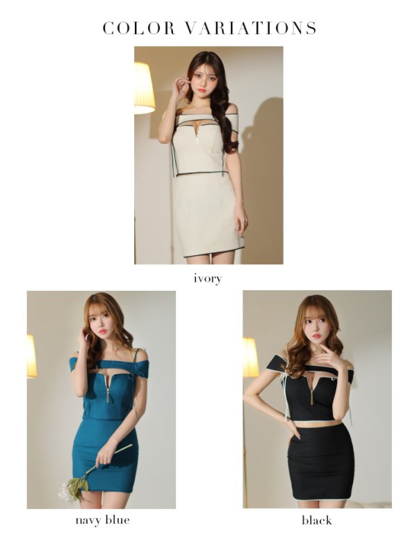 画像25: XSサイズあり【Glossy/グロッシー】スエードリボン/ ワッフル/ オフショルダー/ フロントジップ/ タイト/ セットアップ/ ミニドレス/ キャバドレス[OF08]