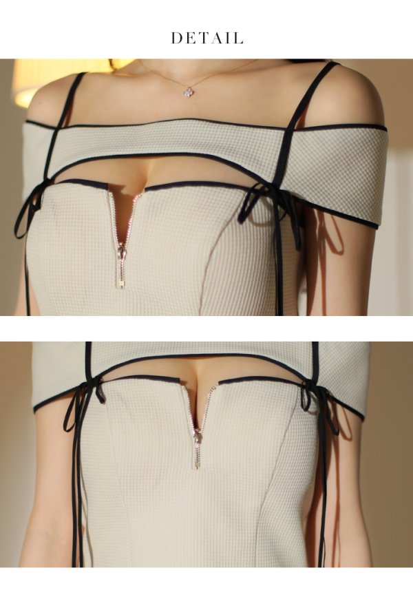 画像23: XSサイズあり【Glossy/グロッシー】スエードリボン/ ワッフル/ オフショルダー/ フロントジップ/ タイト/ セットアップ/ ミニドレス/ キャバドレス[OF08]