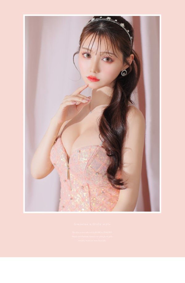 画像11: XSサイズあり【ROBE de FLEURS/ローブドフルール】 スパンコール/ ダイヤチュール/ キャミソール/ フロントジップ/ フレア/ ミニドレス/ キャバドレス[OF08]