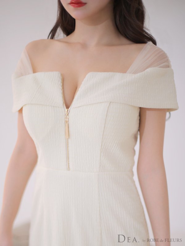 画像20: Lサイズあり【DEA./ディア】オフショルダー/ チュール/ フロントジップ/ マーメイド/ ミモレ丈/ マキシ丈/ ミディアムドレス/ キャバドレス【OF08】