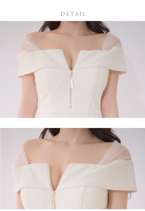 画像18: Lサイズあり【DEA./ディア】オフショルダー/ チュール/ フロントジップ/ マーメイド/ ミモレ丈/ マキシ丈/ ミディアムドレス/ キャバドレス【OF08】