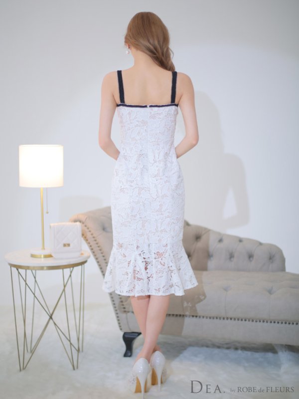 画像20: Lサイズあり【DEA./ディア】ケミカルレース/ フリル/ マーメイド/ ノースリーブ/ フロントジップ/ 膝丈/ ミディアムドレス/ キャバドレス【OF08】