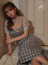 10th SPECIAL COLLECTION 【ROBE de FLEURS/ローブドフルール】Venus Tweed Midi Dress/ ツイード/ 切替/ 襟付き/ 袖あり/ パフスリーブ/ タイト/ ミディアムドレス/ キャバドレス[OF08]