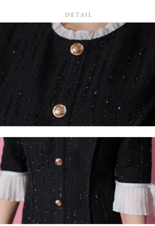 画像21: XSサイズあり【ROBE de FLEURS/ローブドフルール】ラメツイード/ 七分袖/ 袖フリル/ リボン/ フレア/ ミニドレス/ キャバドレス[OF08]