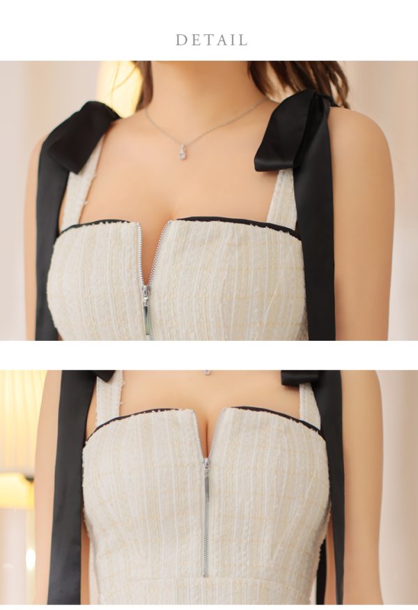 画像11: XSサイズあり【ROBE de FLEURS/ローブドフルール】肩リボン/ パステルチェック/ フロントジップ/ ツイード/ フレア/ ミニドレス/ キャバドレス[OF08]