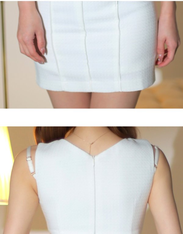 画像14: XSサイズあり【Glossy/グロッシー】サイドシースルー/ バストチェーン/ Vネック/ ツイード/ ノースリーブ/ ワンカラー/ タイト/ ミニドレス/ キャバドレス[OF08]