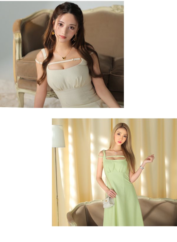 画像10: Lサイズあり【DEA./ディア】サマーツイード/ ノースリーブ/ シンプル/ ワンカラー/ ミモレ丈/ Aライン/ ミディアムドレス/ キャバドレス【OF08】