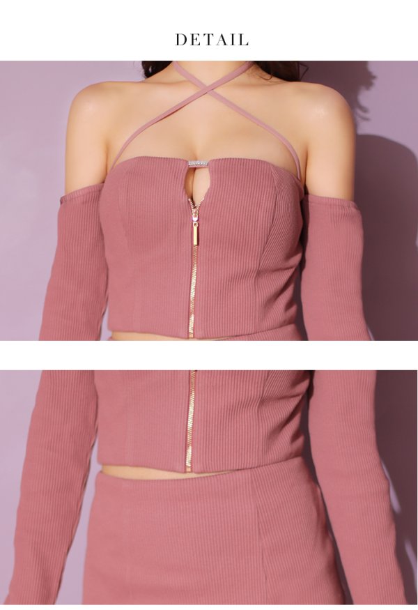 画像13: XSサイズあり【Glossy/グロッシー】リブニット/ アームカバー/ フロントジップ/ ストレッチ/ タイト/ セットアップ/ ミニドレス/ キャバドレス[OF08]