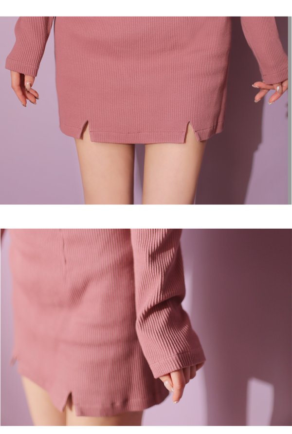 画像14: XSサイズあり【Glossy/グロッシー】リブニット/ アームカバー/ フロントジップ/ ストレッチ/ タイト/ セットアップ/ ミニドレス/ キャバドレス[OF08]