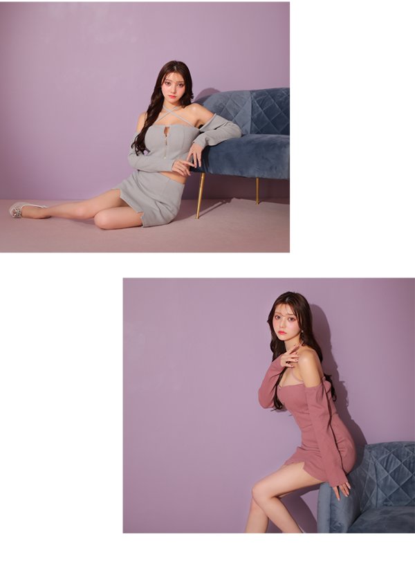 画像2: XSサイズあり【Glossy/グロッシー】リブニット/ アームカバー/ フロントジップ/ ストレッチ/ タイト/ セットアップ/ ミニドレス/ キャバドレス[OF2]