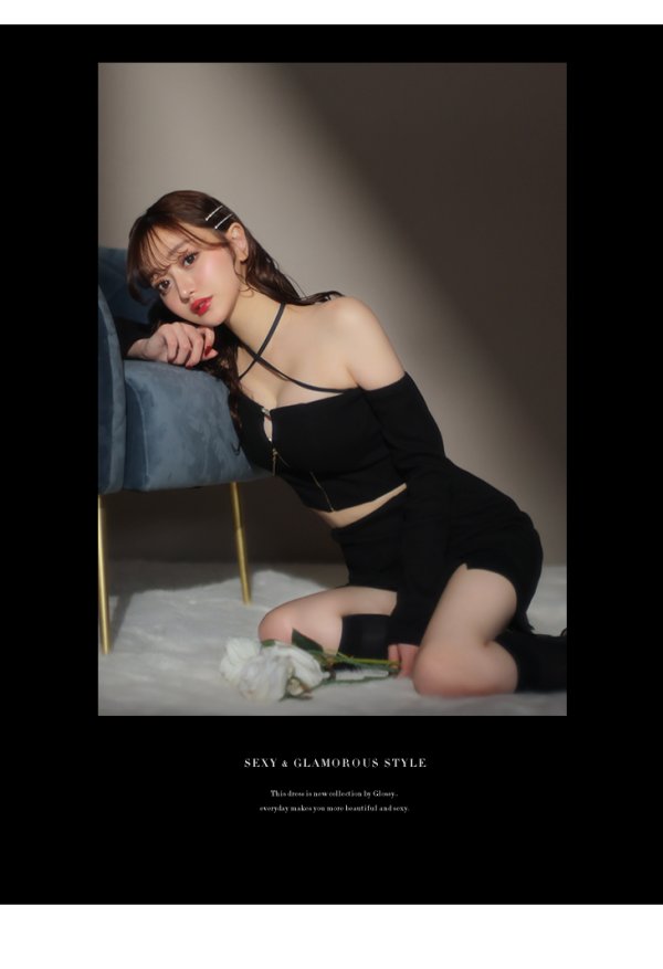 画像4: XSサイズあり【Glossy/グロッシー】リブニット/ アームカバー/ フロントジップ/ ストレッチ/ タイト/ セットアップ/ ミニドレス/ キャバドレス[OF08]