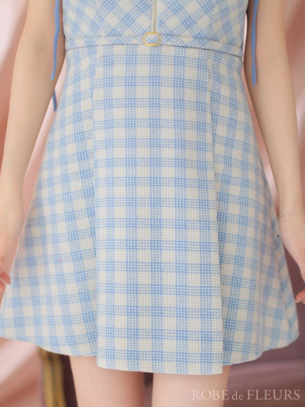 画像11: XSサイズあり【ROBE de FLEURS/ローブドフルール】襟デザイン/ スプリングツイード/ ギンガムチェック/ ノースリーブ/ プリーツ/ フレア/ ミニドレス/ キャバドレス[OF08]