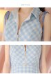 画像13: XSサイズあり【ROBE de FLEURS/ローブドフルール】襟デザイン/ スプリングツイード/ ギンガムチェック/ ノースリーブ/ プリーツ/ フレア/ ミニドレス/ キャバドレス[OF2]