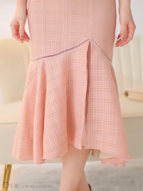 画像25: Lサイズあり【DEA./ディア】チェックレース/ マーメイド/ ノースリーブ/ Vネック/ スリット/ ミディアムドレス/ キャバドレス【OF08】