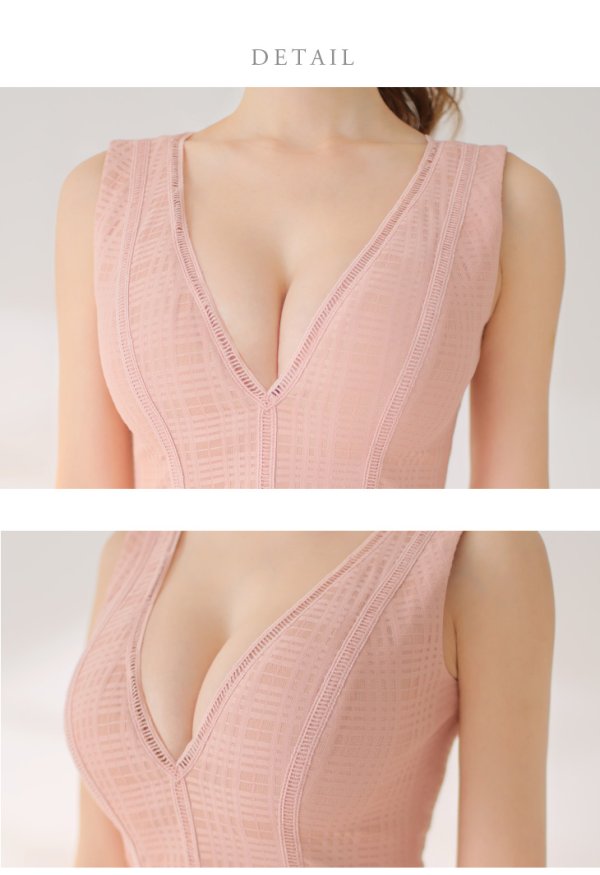 画像28: Lサイズあり【DEA./ディア】チェックレース/ マーメイド/ ノースリーブ/ Vネック/ スリット/ ミディアムドレス/ キャバドレス【OF08】