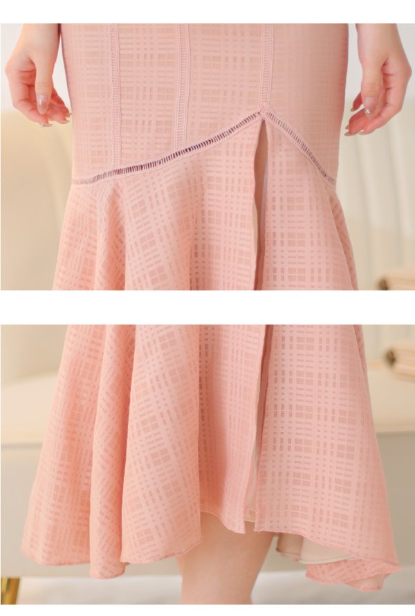 画像29: Lサイズあり【DEA./ディア】チェックレース/ マーメイド/ ノースリーブ/ Vネック/ スリット/ ミディアムドレス/ キャバドレス【OF08】