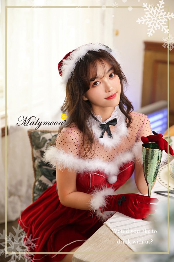 画像2: 【即日発送】【クリスマスコスプレ7点セット】【Malymoon/マリームーン】ドットレースサンタ【フリーサイズ/1カラー】[YMT]