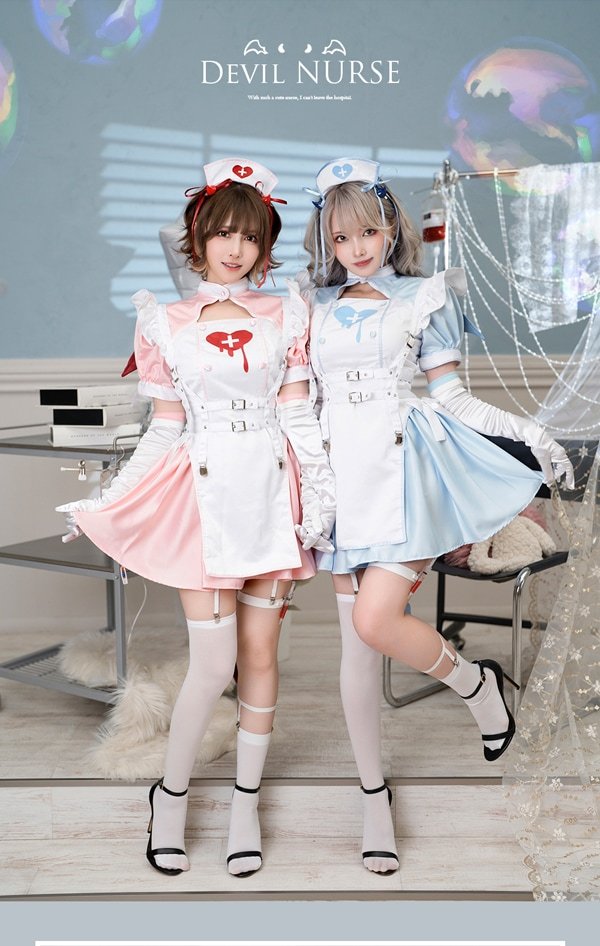 画像1: 【即日発送】デビルハーネスナース【マリームーン】【ハロウィンコスプレ9点セット】【フリーサイズ/2カラー】[YMT]