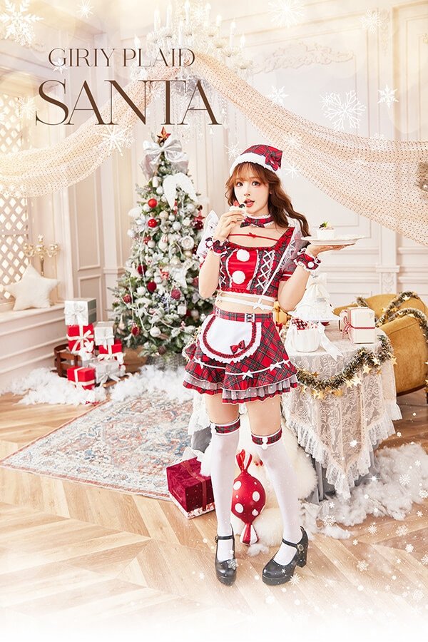 画像3: 【即日発送！】【クリスマスコスプレ8点セット】【Malymoon/マリームーン】ガーリーチェックサンタ【フリーサイズ/1カラー】[OF03]
