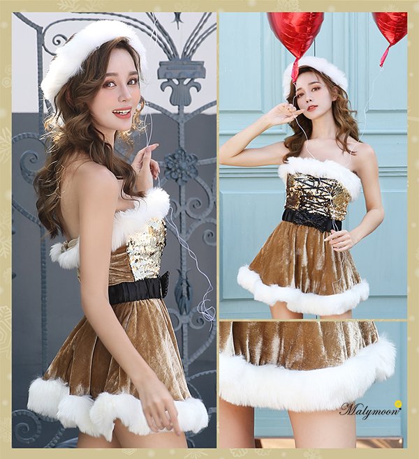 画像6: 【即日発送】【クリスマスコスプレ4点セット】【Malymoon/マリームーン】レースアップxウエストリボンサンタコスプレ【フリーサイズ/8カラー】[YMT]