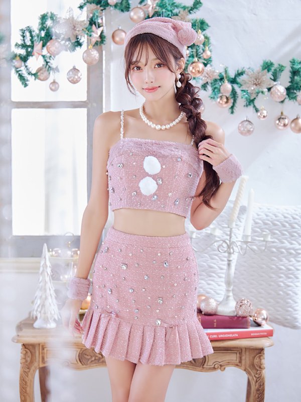 画像13: 【ノベルティ対象】【即日発送！】【サンタコス 4点セット】【XS-Lサイズ/1カラー】チェックセットアップビジューサンタコスプレ[YMT]