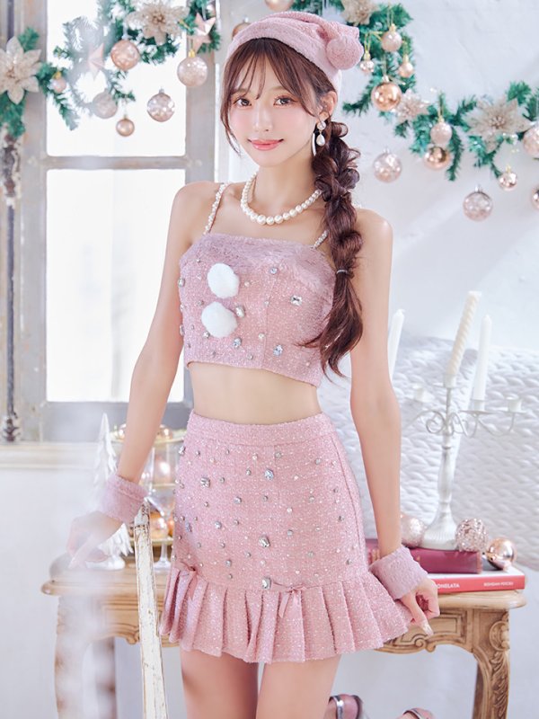 画像9: 【ノベルティ対象】【即日発送！】【サンタコス 4点セット】【XS-Lサイズ/1カラー】チェックセットアップビジューサンタコスプレ[YMT]