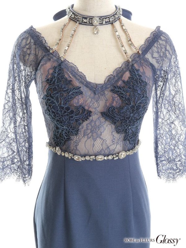 画像18: XSサイズあり【Glossy/グロッシー】ウエストシースルー/ レーススリーブ/ 袖あり/ オフショル/ タイト/ ミニドレス/ キャバドレス[OF08]