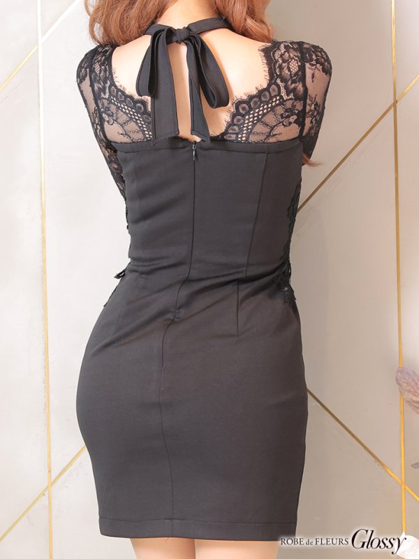 画像11: XSサイズあり【Glossy/グロッシー】クロスビジュー/ チョーカー風/ レース/ 袖/ タイト/ ミニドレス/ キャバドレス[OF08]