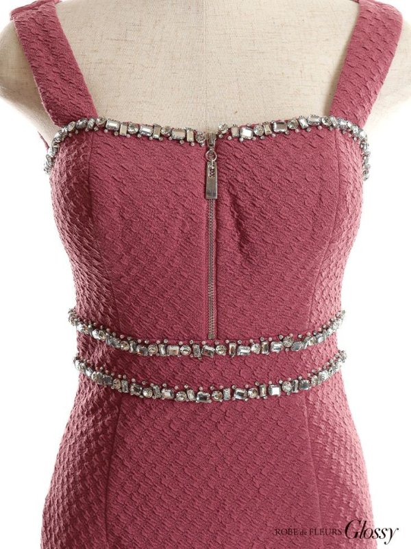 画像21: XSサイズあり【Glossy/グロッシー】バストジッパー/ ビジュー/ ワッフル/ ノースリーブ/ ワンカラー/ タイト/ ミニドレス/ キャバドレス[OF08]