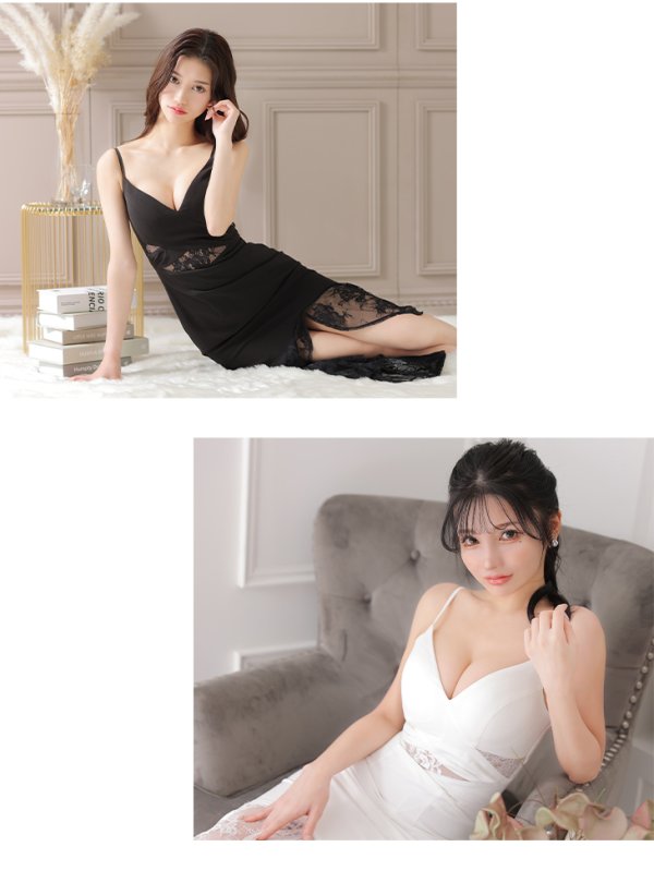 画像2: XSサイズあり【ROBE de FLEURS Glossy/ローブ・ド・フルール グロッシー】マーメイド/ レース/ アシンメトリーフリル/ キャミ/ ロングドレス/ キャバドレスlong[OF2]