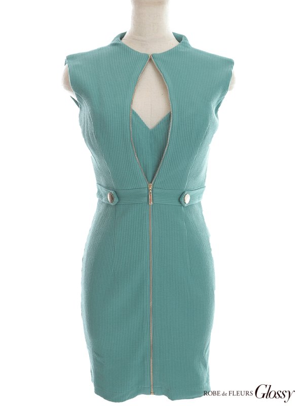 画像12: XSサイズあり【Glossy/グロッシー】ジッパー/ リブニット/ シンプル/ ワンカラー/ ノースリーブ/ タイト/ ミニドレス/ キャバドレス[OF08]