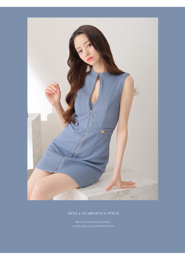 画像10: XSサイズあり【Glossy/グロッシー】ジッパー/ リブニット/ シンプル/ ワンカラー/ ノースリーブ/ タイト/ ミニドレス/ キャバドレス[OF08]