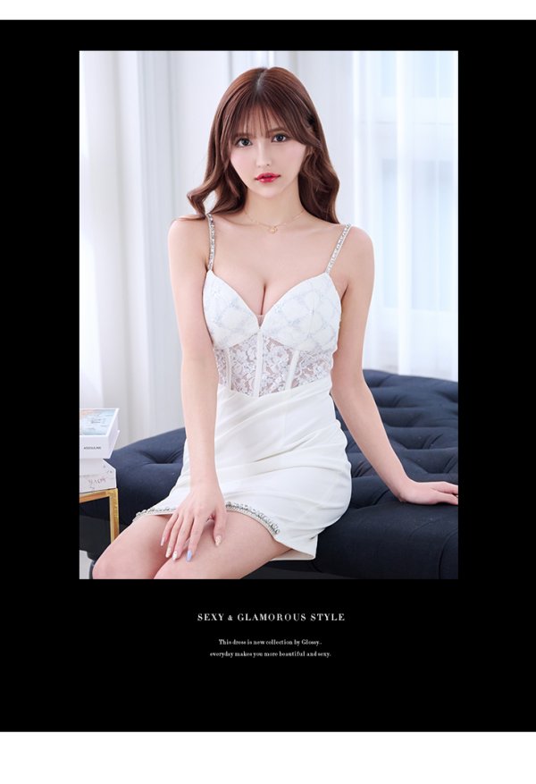 画像4: XSサイズあり【Glossy/グロッシー】キャミソール/ スパンコール/ レース/ コルセットデザイン/ タイト/ ミニドレス/ キャバドレス[OF08]