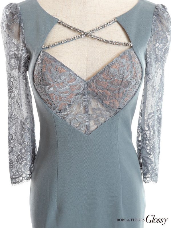 画像14: XS-Lサイズあり【Glossy/グロッシー】クロスビジュー/ 五分袖/ 袖あり/ ストレッチ/ タイト/ ミニドレス/ キャバドレス[OF08]