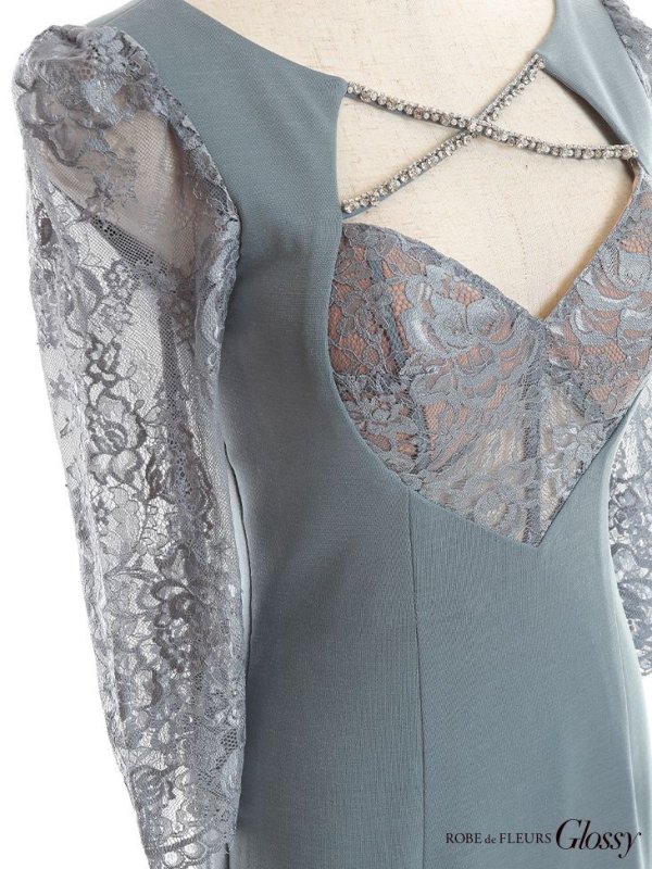 画像15: XS-Lサイズあり【Glossy/グロッシー】クロスビジュー/ 五分袖/ 袖あり/ ストレッチ/ タイト/ ミニドレス/ キャバドレス[OF08]