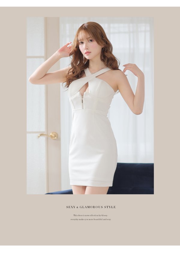 画像6: XSサイズあり【Glossy/グロッシー】クロスホルター/ ホルターネック/ アメスリ/ ジップ/ ストレッチ/ タイト/ ミニドレス/ キャバドレス[OF08]