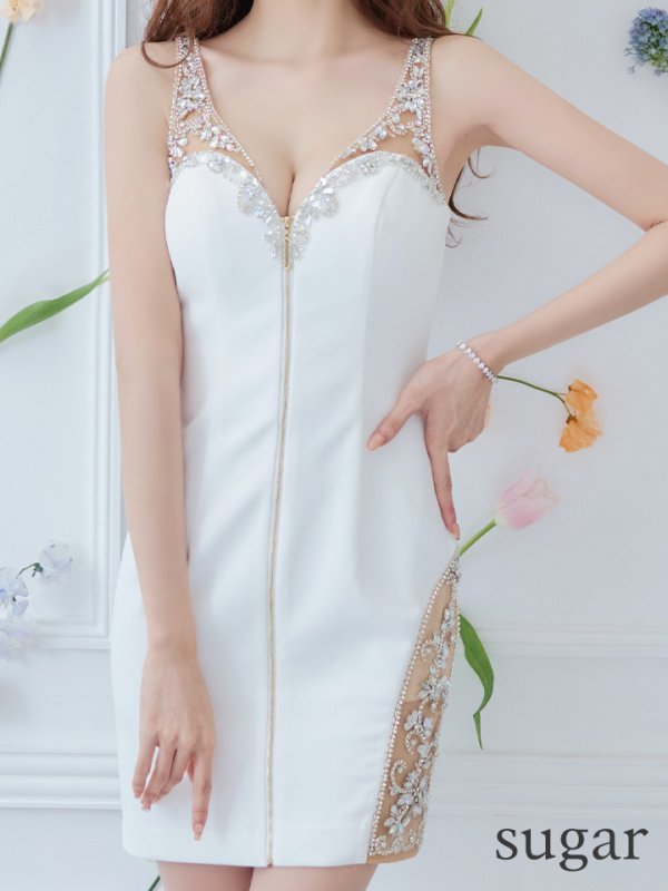 画像8: XSサイズあり【IRMA/イルマ】フロントジップ/ ビジュー/ シアー/ ワンカラー/ タイト/ ミニドレス/ キャバドレス【HC02】