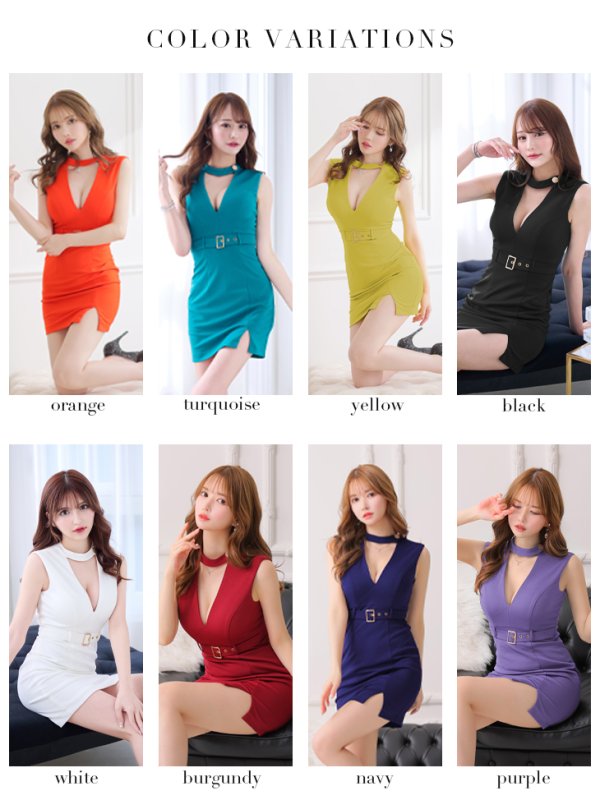 画像15: XSサイズあり【Glossy/グロッシー】チョーカー風ベルト/ カットアウト/ シンプル/ ワンカラー/ ノースリーブ/ タイト/ ミニドレス/ キャバドレス[OF08]