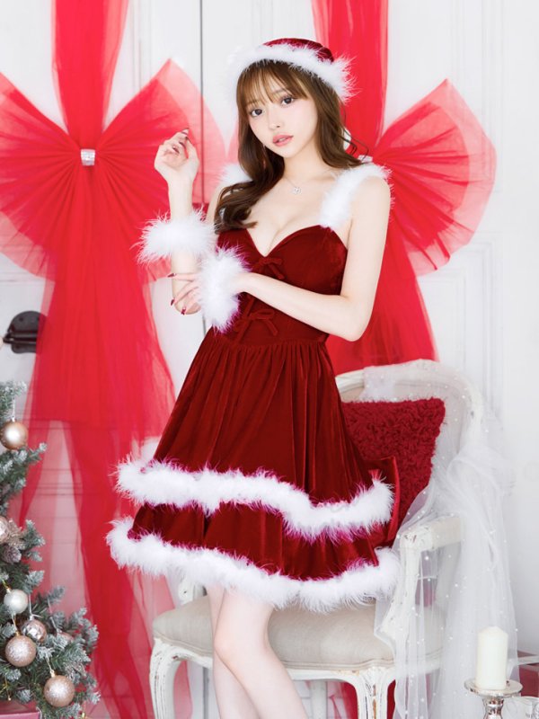 画像6: 【即日発送】【サンタコス 4点セット】【XS-Lサイズ/1カラー】二段フリルボリュームフレアサンタ[YMT]