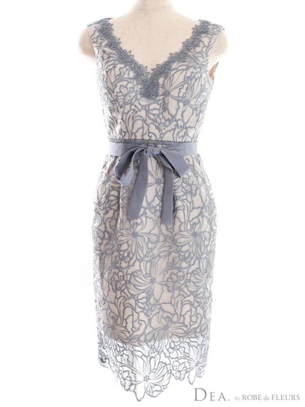 画像22: Lサイズあり【DEA./ディア】フラワーモチーフ/ リボンベルト/ 総レース/ ノースリーブ/ 膝丈/ タイト/ ミディアムドレス/ キャバドレス【OF08】